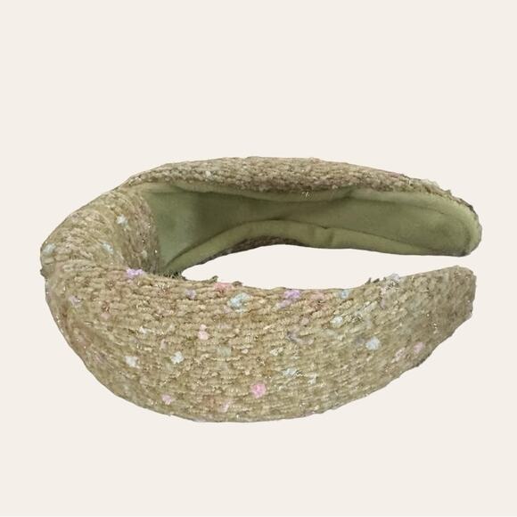 Green Chenille Confetti Tinsel Knot Headband - Picture 3 of 3